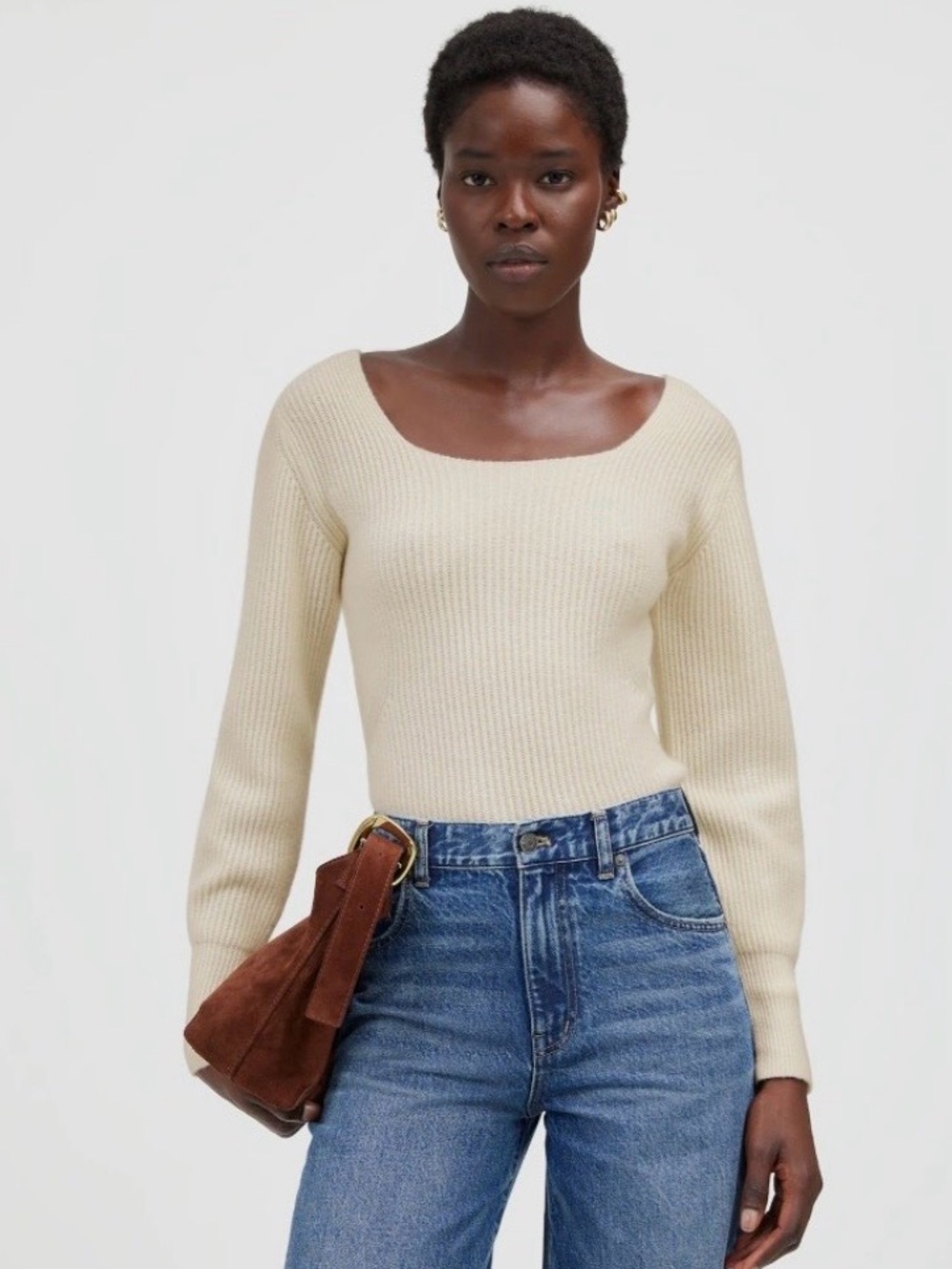 Madewell Cream Ribbed Scoop-Neck Slim Sweater